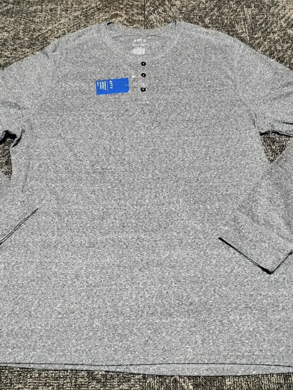 Apt 9 3 button Henley Long Sleeve Shirt Heather Gray Casual Men's Size XXL NEW